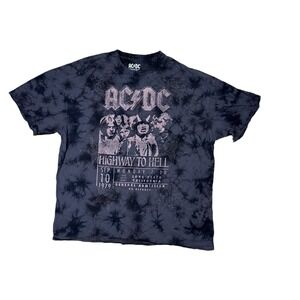 AC/DC Highway to Hell Graphic T-Shirt OS Black Tie Dye Rhinestone Rock Band Tee